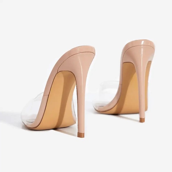 EGO - CYAN SQUARE PEEP TOE CLEAR PERSPEX HEEL MULE IN NUDE PATENT - Picture 3 of 9